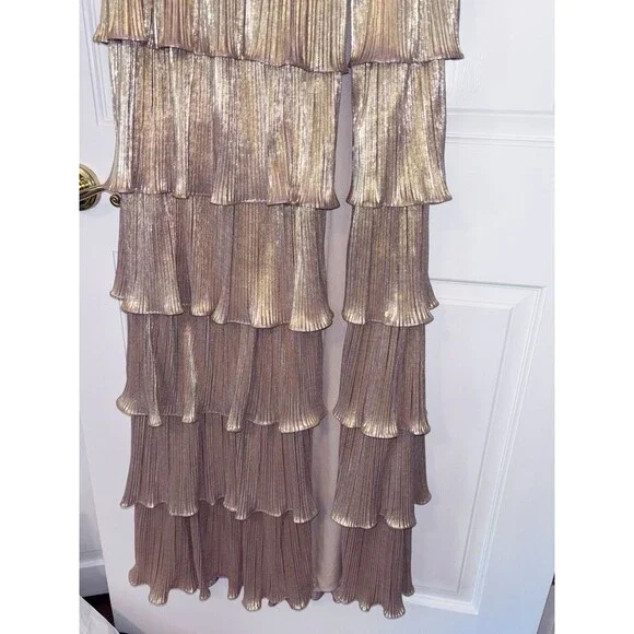 Ieena for Mac Duggal Dress 26541 Womens 4 One Shoulder Black Gold Layered Gown - Picture 8 of 8